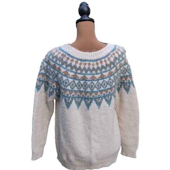 Y2K Fair Isle Sweater M Apres Ski Nordic Jumper Fuzzy VTG Anthropologie Luna Ivy - Picture 3 of 11